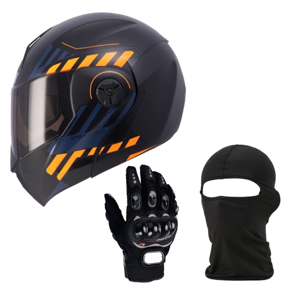 Combo Casco Abatible ICH 3110 Cicu + Guante motoshoper dedo largo + Balaclava