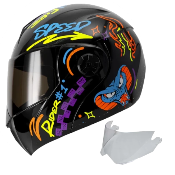 CASCO ICH 3110 NO FEAR NEGRO AZUL + VISOR BV