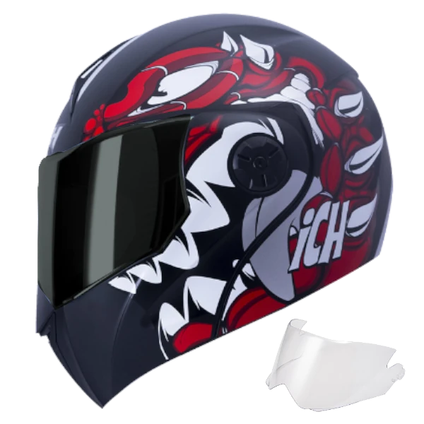 Casco abatible ICH 3110 Gruko con diseño gráfico urbano y visor transparente – modelo original certificado DOT, incluye visor adicional gratis.