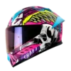 Casco integral SHAFT 595 Old Skull Fucsia BV con diseño de calavera envejecida, acabado en fucsia vibrante, visor antirrayas y ventilación avanzada.