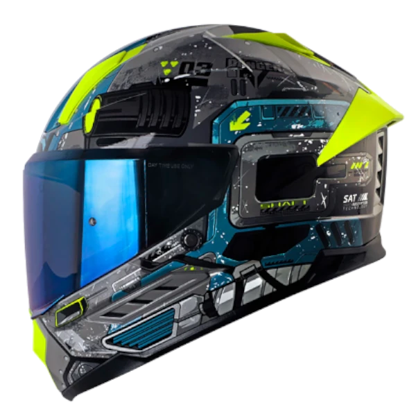 Casco integral SHAFT 595 Omega en gris y amarillo, con diseño aerodinámico, visor antirrayas, ventilación avanzada e interior desmontable y lavable.