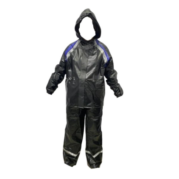 conjunto impermeable siliconado negro azul frente