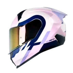 Casco integral Shaft 560 EVO WUOKI en blanco y morado claro, diseño juvenil con gráficos únicos y visera panorámica, modelo BV para motociclistas.