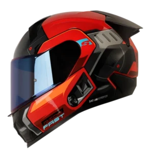 Casco integral Shaft 560 EVO CHIEF en color rojo, diseño moderno con gráficos deportivos y visera panorámica, modelo BV para motociclistas.