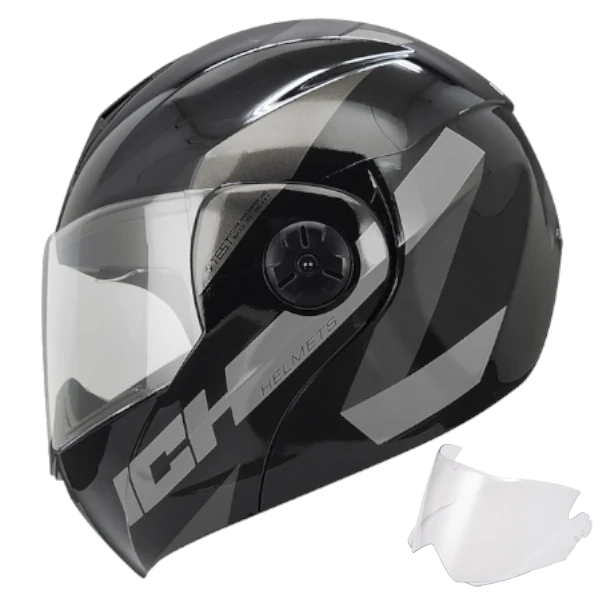 Casco abatible ICH 3110 Folded con diseño gráfico moderno y visor transparente – modelo certificado DOT, incluye visor adicional gratis.