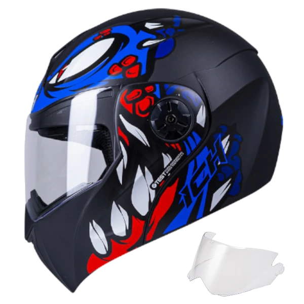 Casco abatible ICH 3110 Guinz Azul 1.0 con diseño deportivo y visor transparente – modelo certificado DOT, ideal para ciudad o carretera.