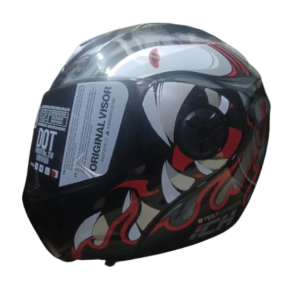 Casco Abatible ICH 3110 Vibor negro con diseño de víbora y visera doble
