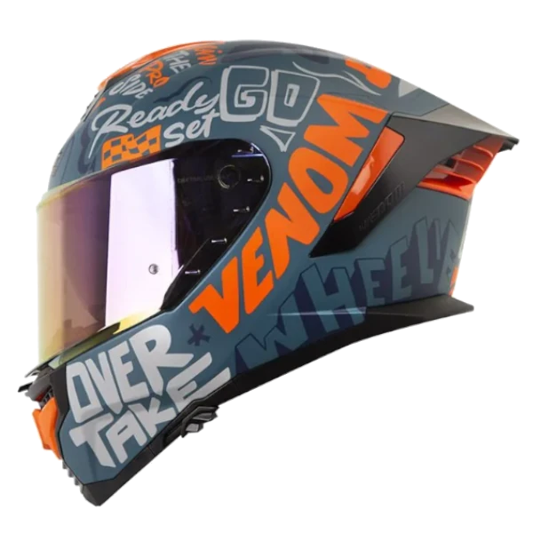Casco integral Shaft Pro 609 Venom Block Letters color azul con naranja