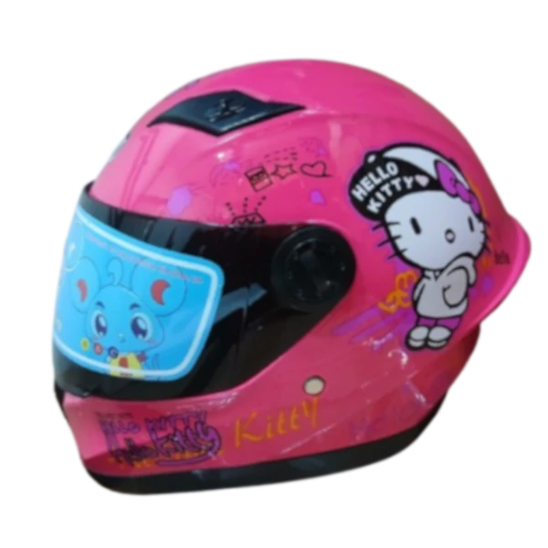 Casco KRM Hello Kitty fucsia brillante con diseño oficial, interior acolchado y ventilación para motocicleta.