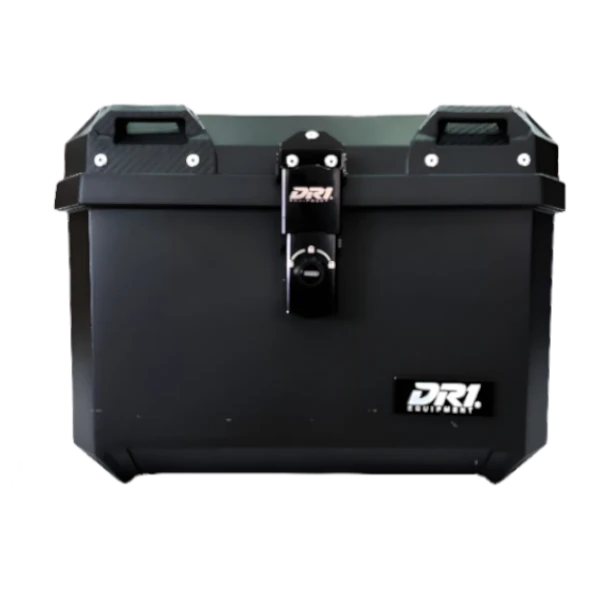 Maletero DR1 45 litros Negro EVO con cierre seguro, reflectores traseros y base universal para instalación en moto o scooter.