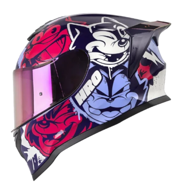 Casco integral HRO 506 SP Black Kat color morado, diseño deportivo con certificación DOT y visor antirrayas.