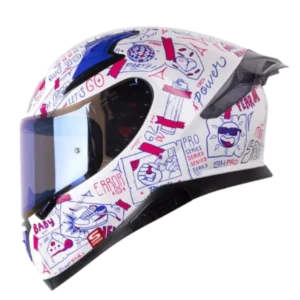 Casco Integral Shaft 612 DV EVO Things en color blanco y azul, vista lateral.