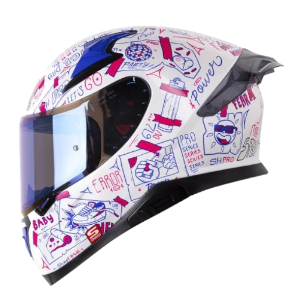 CASCO INTEGRAL SHAFT 612 DV EVO THINGS BLANCO MR FC BV Casco Integral Shaft 612 DV EVO Things en color blanco y azul, vista lateral.