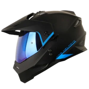 Casco multipropósito HRO MX330 DV Solid Negro Azul, con visor doble, certificación DOT y diseño deportivo.