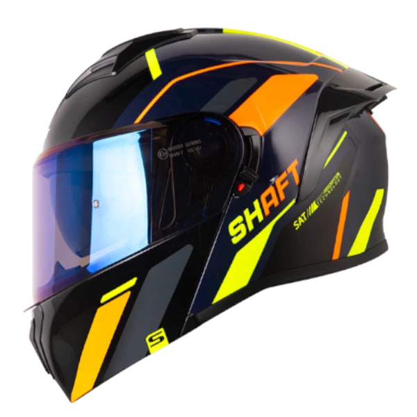 Casco abatible Shaft 3820 Seven en color azul con detalles naranja, diseño deportivo y funcional