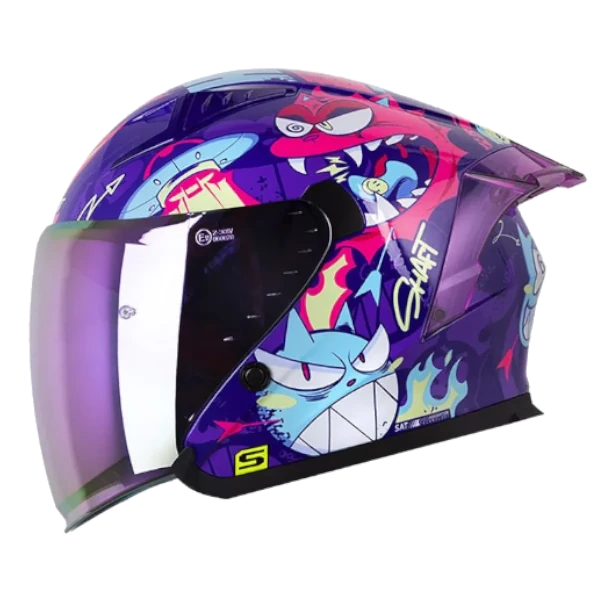 CASCO ABIERTO SHAFT 226 GT INVADER MORADO AZUL BV Casco abierto Shaft 226 GT modelo Invader color morado y azul BV para motocicleta