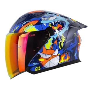 Casco abierto Shaft 226 GT Invader color naranja y azul BV para motocicleta
