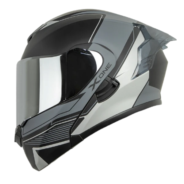 Casco abatible X One X 3000 RS Drift Silver negro para motociclista con diseño moderno y visor abatible