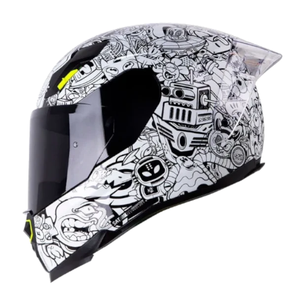 Casco integral Shaft 562 R Toon World Negro Blanco BV 1.0 con visor transparente y diseño gráfico
